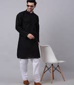 Men Black Chikankari Kurta with white Pyjama