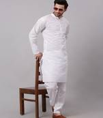 Men White Chikankari Kurta with white Salwar