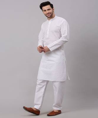 Men White Chikankari Kurta with white Salwar 3