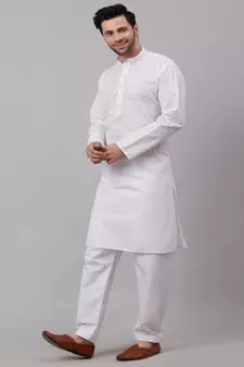 Men White Chikankari Kurta with white Salwar