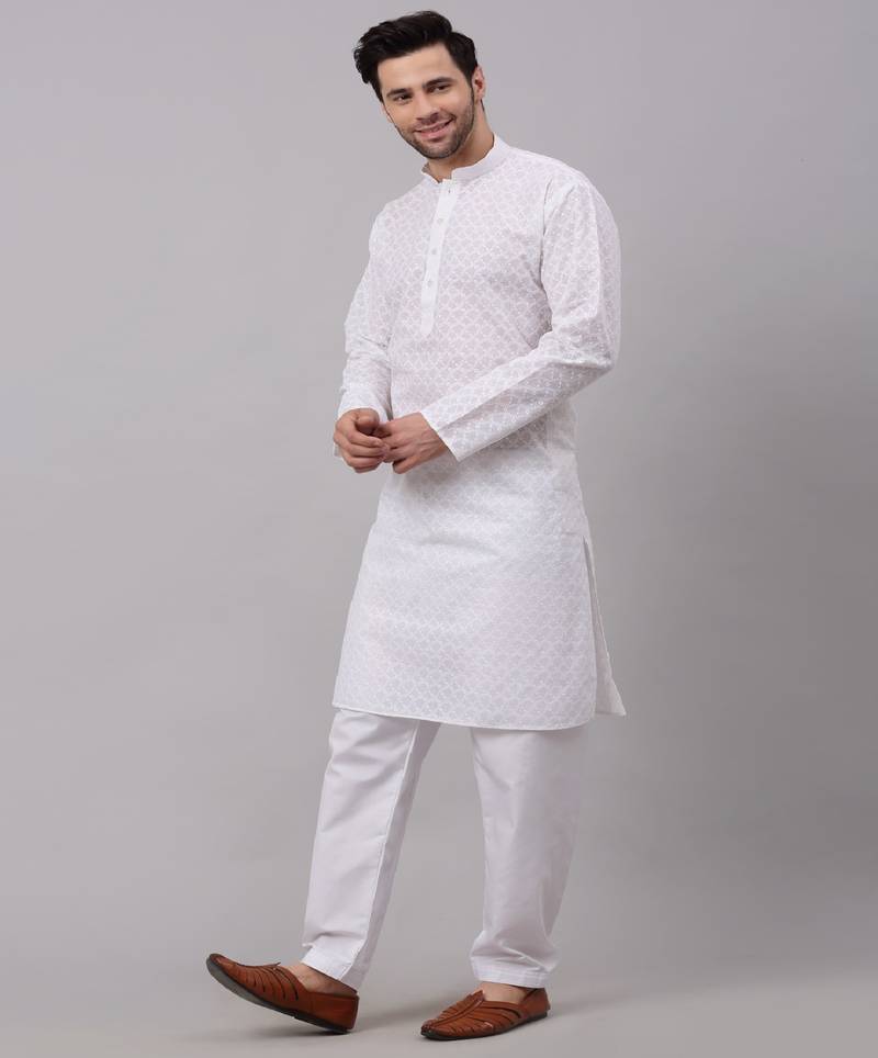 Men White Chikankari Kurta with white Salwar