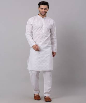 Men White Chikankari Kurta with white Salwar 4