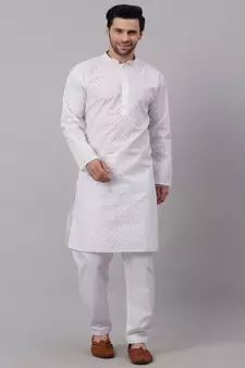 Men White Chikankari Kurta with white Salwar