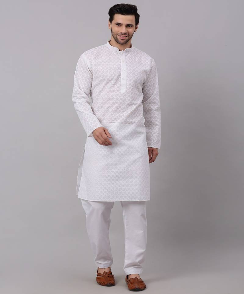 Men White Chikankari Kurta with white Salwar