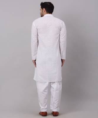 Men White Chikankari Kurta with white Salwar 5