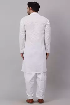 Men White Chikankari Kurta with white Salwar