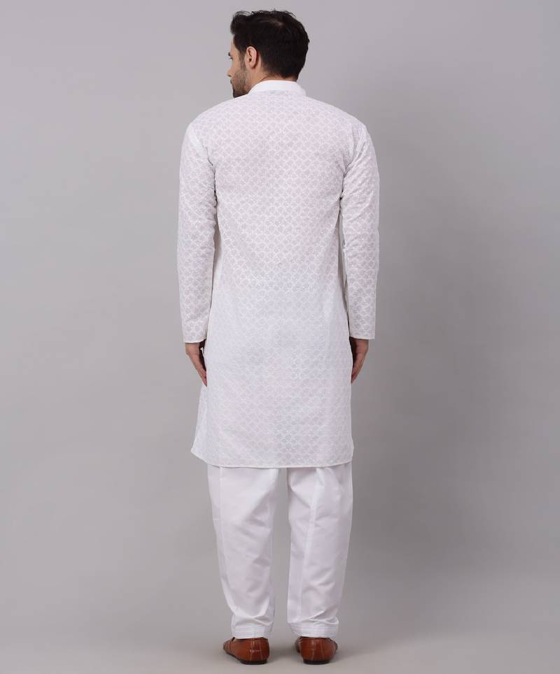 Men White Chikankari Kurta with white Salwar