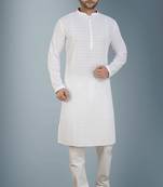White embroidered cotton kurta-pajama