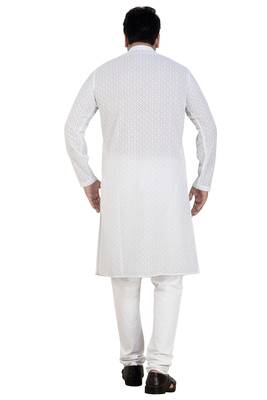 White embroidered cotton kurta-pajama 2
