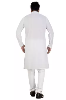 White embroidered cotton kurta-pajama
