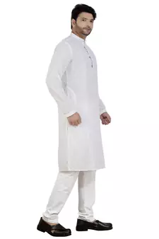 White embroidered cotton kurta-pajama