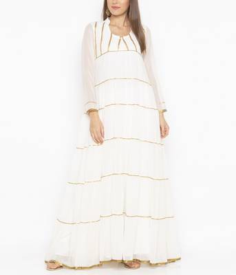 white georgette kurti with embroidered work design 1