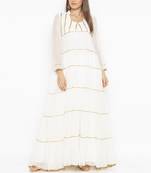 White embroidered georgette long-kurtis