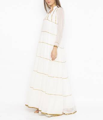 white georgette kurti with embroidered work design 2