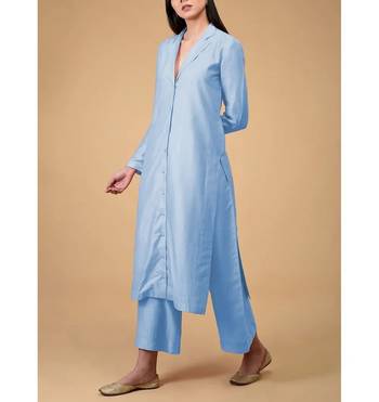 light sky blue cotton kurti set with minimal finish 2