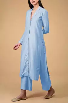 light sky blue cotton kurti set with minimal finish