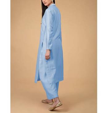 light sky blue cotton kurti set with minimal finish 3