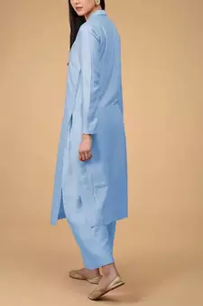 light sky blue cotton kurti set with minimal finish