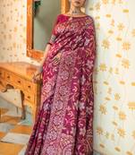 Magenta woven tussar silk saree with blouse