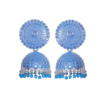 FLORAL SILVER FINE LOOK BLUE PEARL JHUMKA'S 1