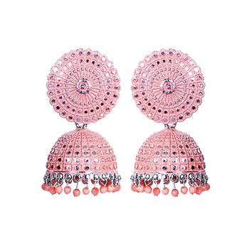 FLORAL SILVER FINE LOOK PEACH PEARL JHUMKA'S 1