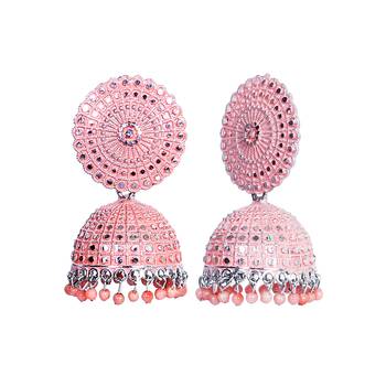 FLORAL SILVER FINE LOOK PEACH PEARL JHUMKA'S 2