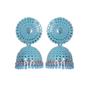 FLORAL SILVER FINE LOOK SKY BLUE PEARL JHUMKA'S 1