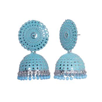 FLORAL SILVER FINE LOOK SKY BLUE PEARL JHUMKA'S 2