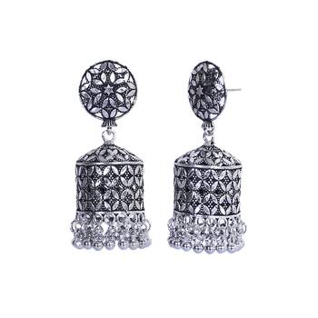 EAR STUDS AND PEARL DROP GERMAN SILVER JHUMKA 2