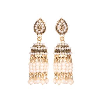 GOLDEN AND WHITE PEARL JHUMKAS EARRINGS 1