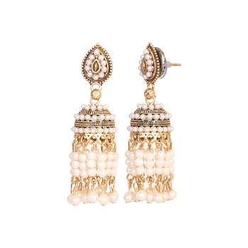 GOLDEN AND WHITE PEARL JHUMKAS EARRINGS 2