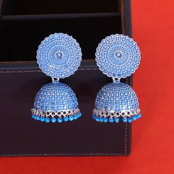 FLORAL SILVER FINE LOOK BLUE PEARL JHUMKA'S 2