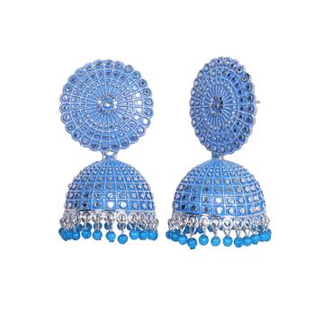 FLORAL SILVER FINE LOOK BLUE PEARL JHUMKA'S 3