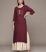 Maroon embroidered rayon kurtas-and-kurtis