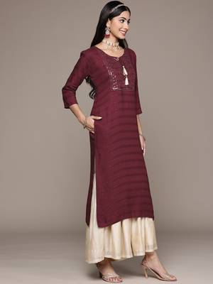 Maroon embroidered rayon kurtas-and-kurtis 2