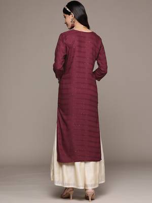 Maroon embroidered rayon kurtas-and-kurtis 3