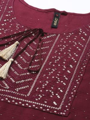 Maroon embroidered rayon kurtas-and-kurtis 4