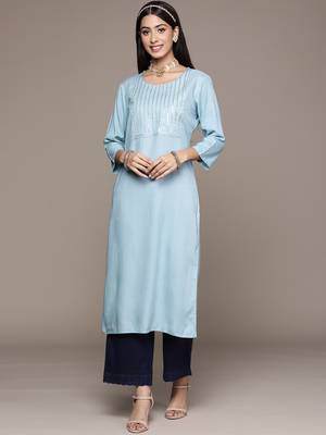 Blue embroidered rayon kurtas-and-kurtis 1