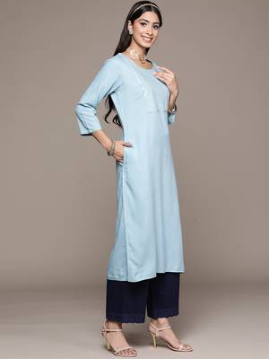 Blue embroidered rayon kurtas-and-kurtis 2