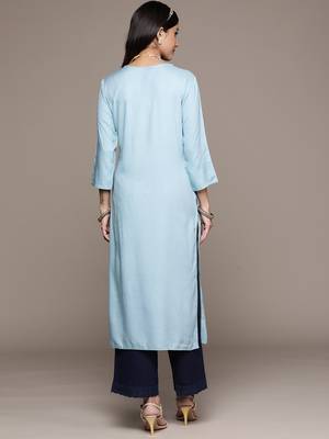 Blue embroidered rayon kurtas-and-kurtis 3