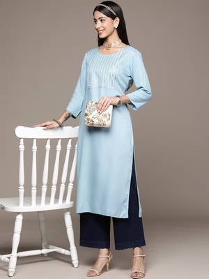 Blue embroidered rayon kurtas-and-kurtis 5