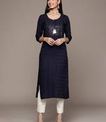 Navy-blue embroidered rayon kurtas-and-kurtis