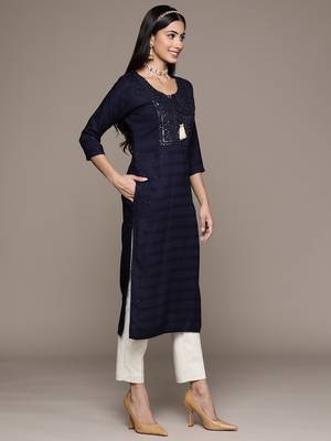 Navy-blue embroidered rayon kurtas-and-kurtis 2