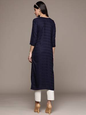 Navy-blue embroidered rayon kurtas-and-kurtis 3