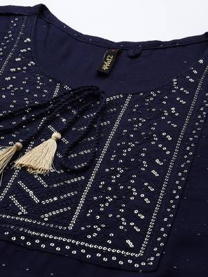 Navy-blue embroidered rayon kurtas-and-kurtis 4
