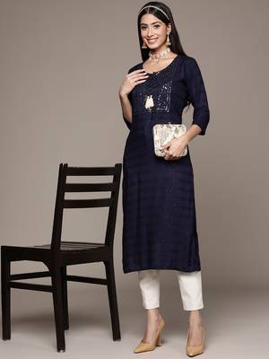 Navy-blue embroidered rayon kurtas-and-kurtis 5