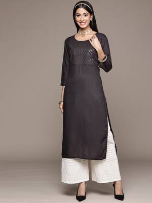 Black embroidered rayon kurtas-and-kurtis 1