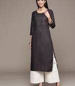 Black embroidered rayon kurtas-and-kurtis