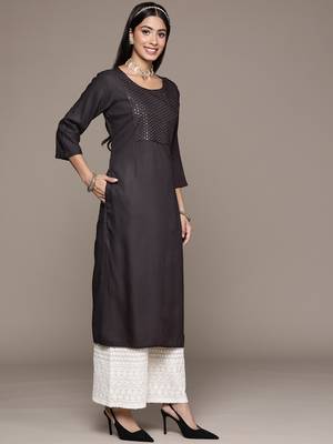 Black embroidered rayon kurtas-and-kurtis 2