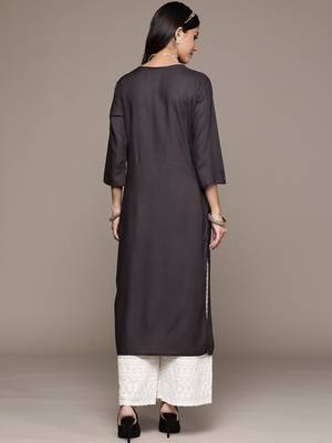 Black embroidered rayon kurtas-and-kurtis 3
